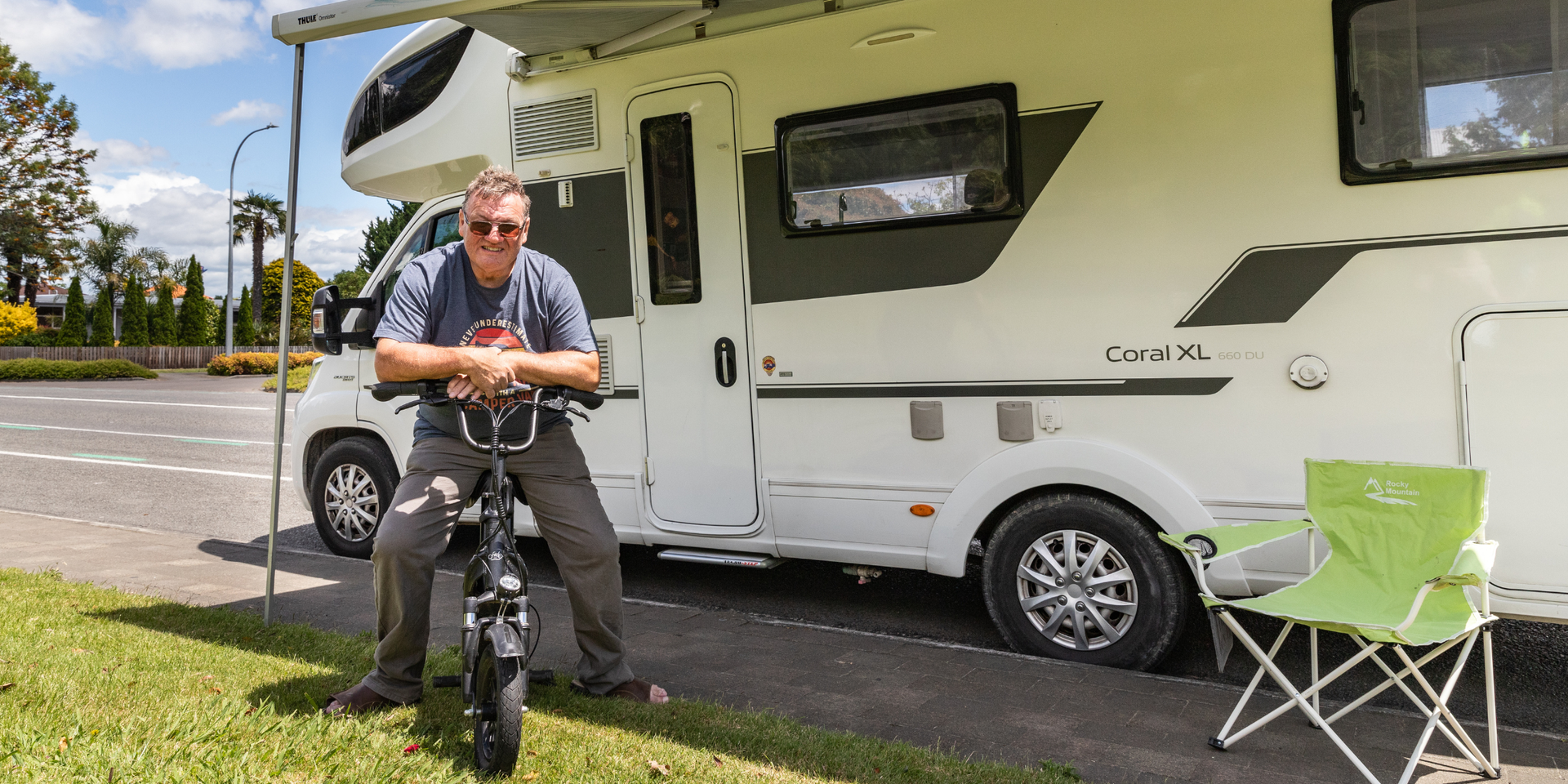 Motorhome parked up in Hawke's Bay, sunshine, adventure vibes
