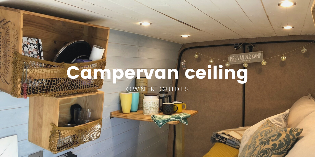Campervan interior with wooden ceiling panelling, hinting at cosy travel and camping.