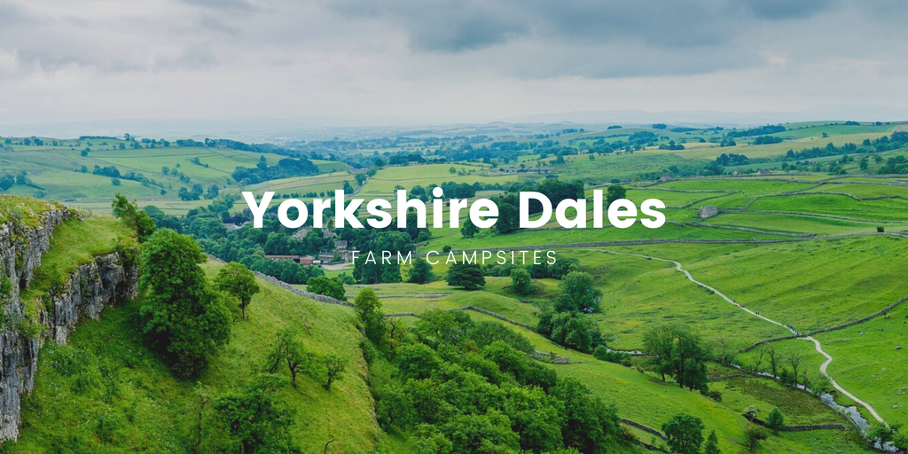 Camping tent in the Yorkshire Dales, scenic farm campsite views.