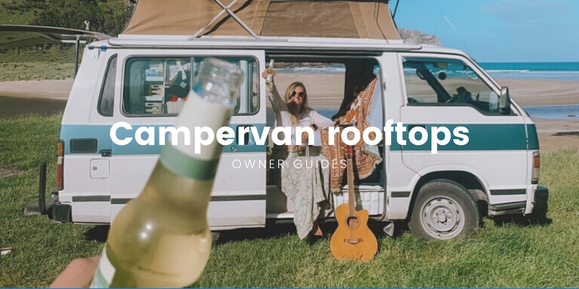 Campervan parked up overlooking a beach. Freedom camping in style!