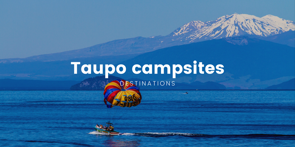 Tent pitched beside Lake Taupo at sunset, perfect for a summer camping trip.