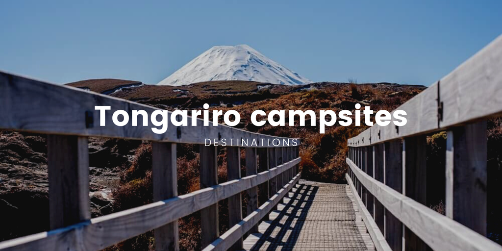 Tents pitched at a campsite with Mt Ngauruhoe in the background, Tongariro National Park.