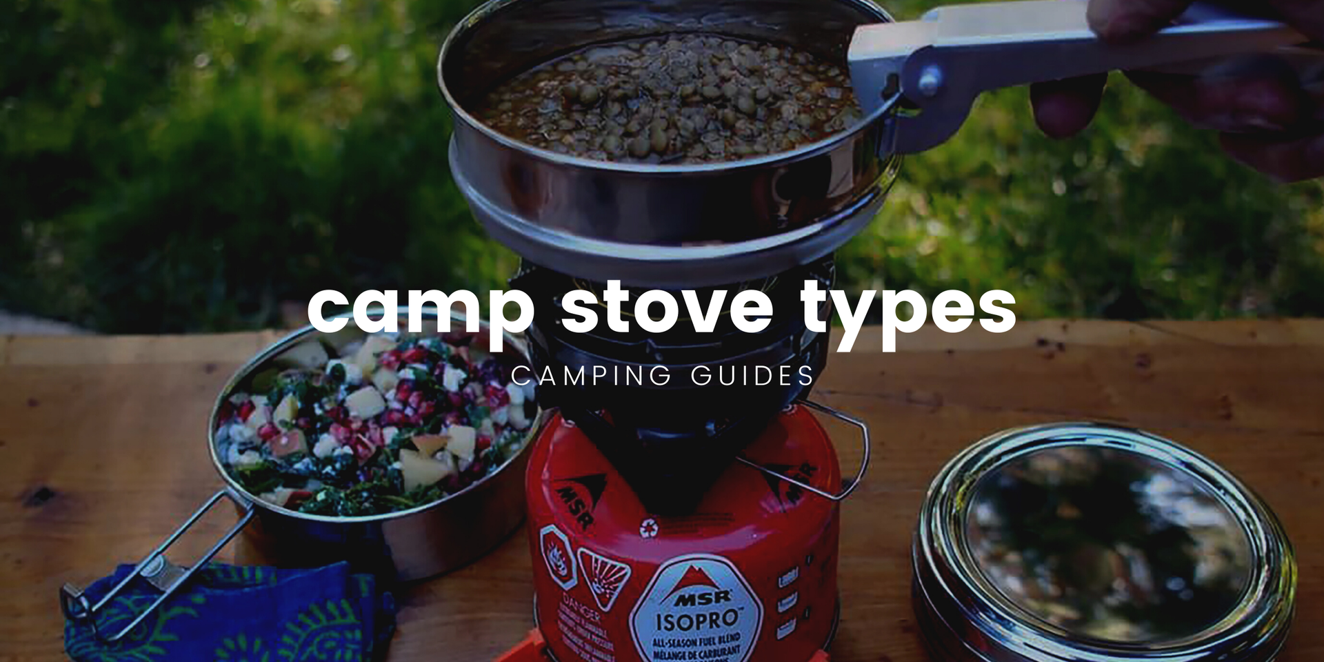 Camp stove and billy on picnic table, Ruapehu in the background.