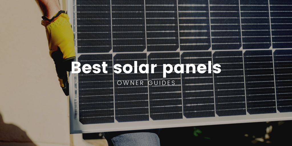 Motorhome parked near a lake, with solar panel visible on the roof; idyllic camping scene.