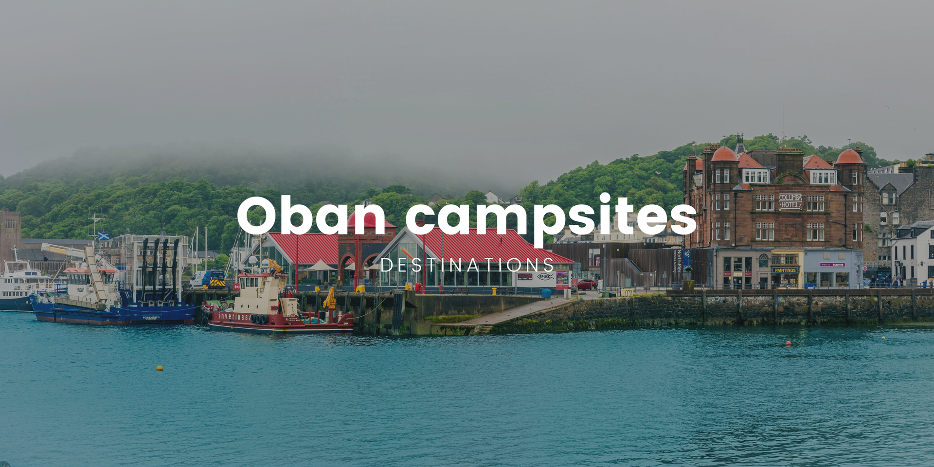 Tents pitched at a scenic campsite on Scotland's west coast near Oban.