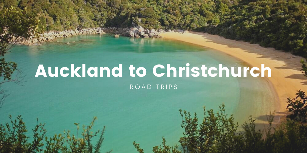 Scenic South Island road trip. Campervan overlooking Lake Tekapo on a sunny day.