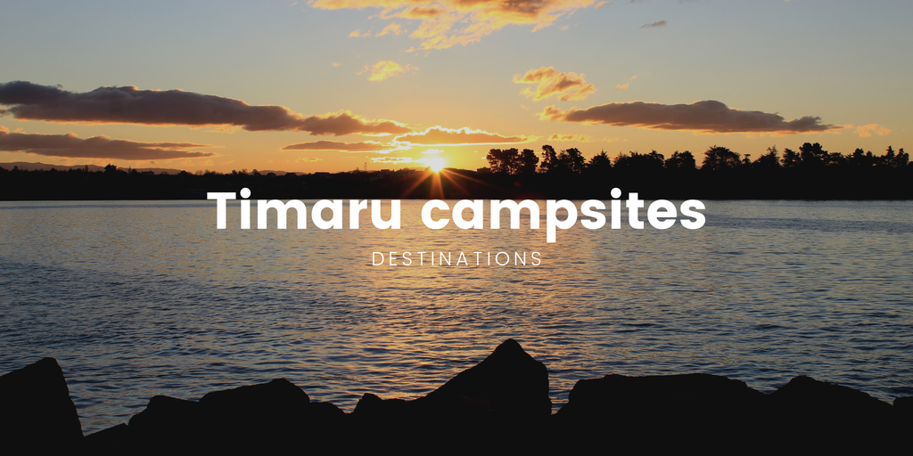 Tent pitched at a scenic Timaru camping ground, with coastal views out to the Canterbury Bight.