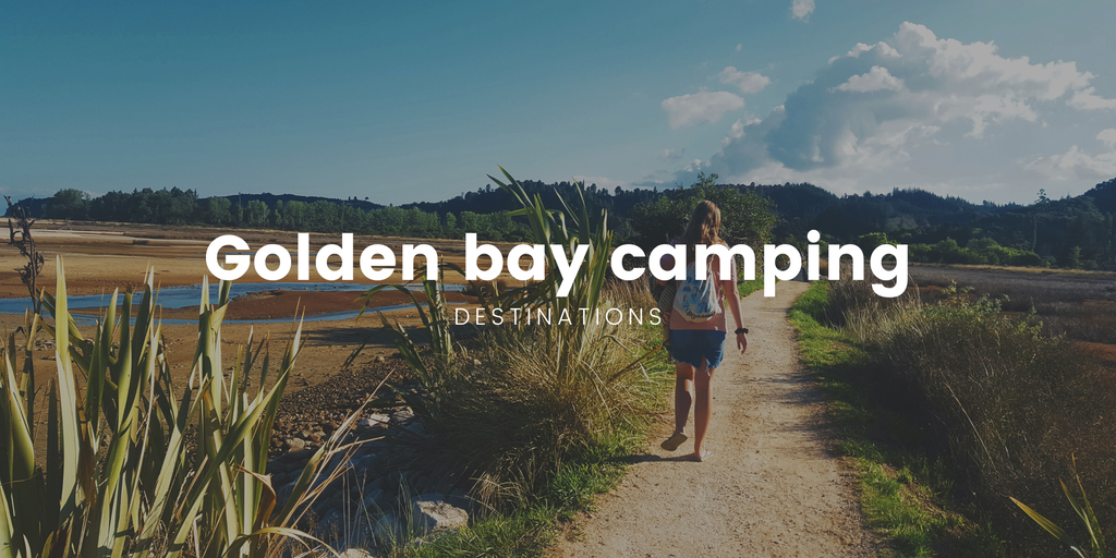 Tent nestled amongst trees at a Golden Bay campsite, South Island.