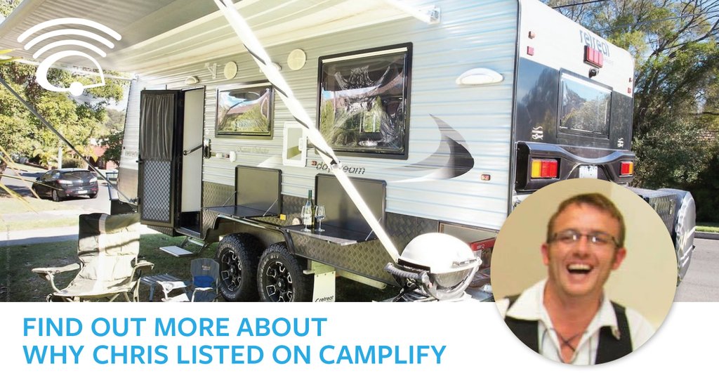 Caravan holiday at a sunny coastal caravan park, happy family enjoying the outdoors.