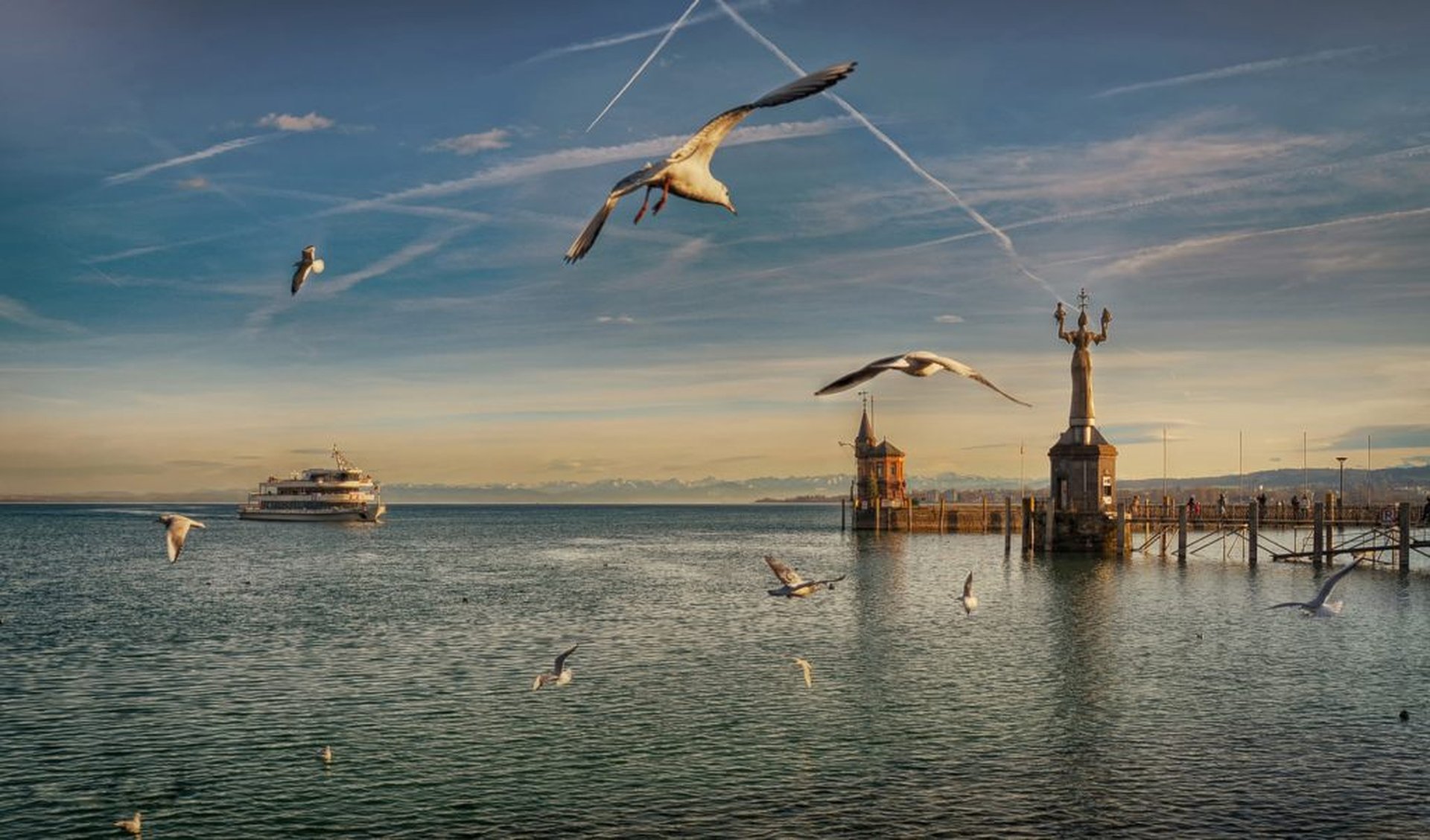 Bodensee Lindau Bayern Sonnenuntergang Hafen Schifffahrt