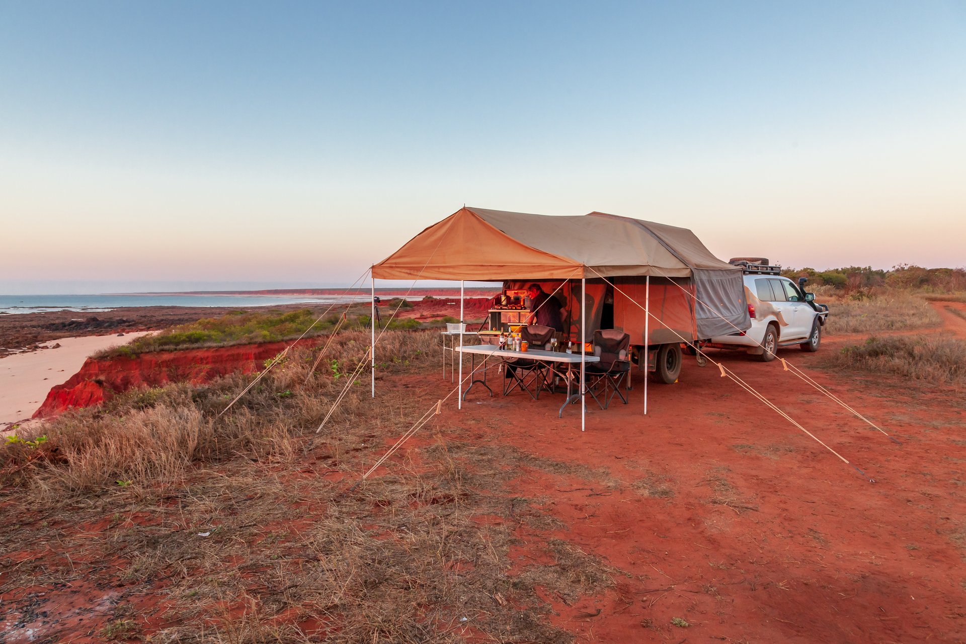 Campervan parked up at a stunning beachside caravan park. G'day holidays!