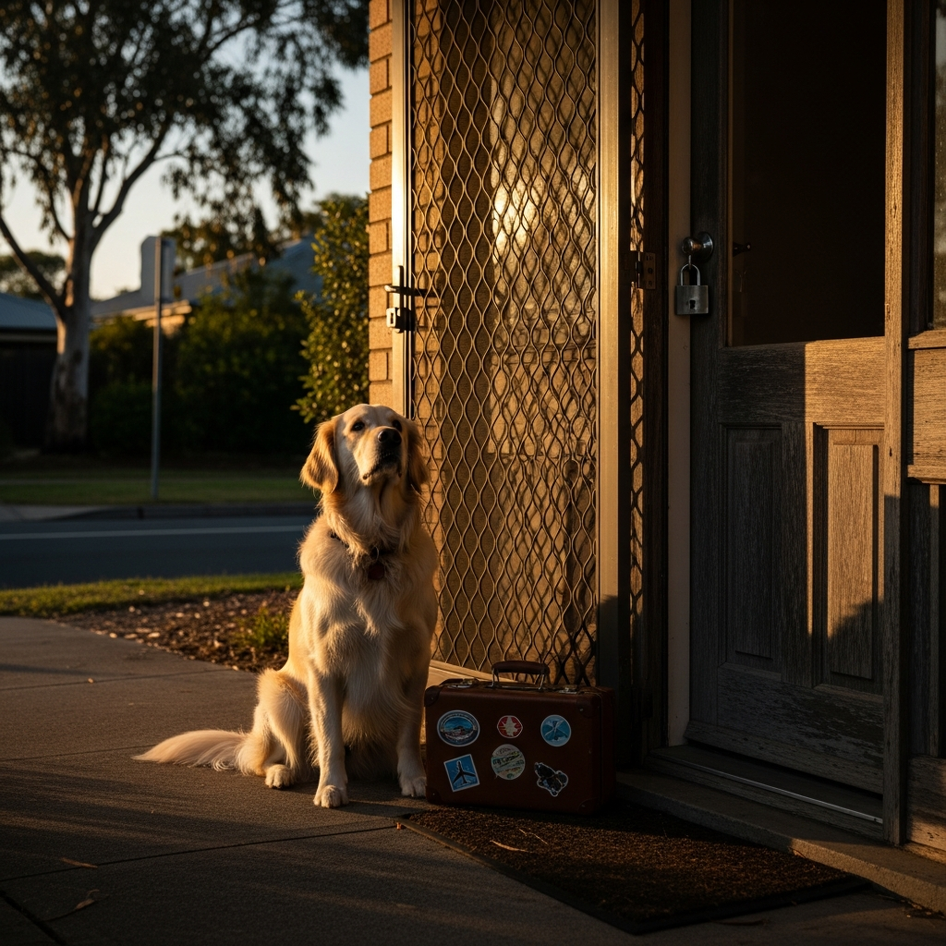 Dog waiting outside a locked holiday apartment