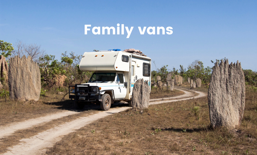 Family campervan parked at a scenic outback campsite. Road trip ready!