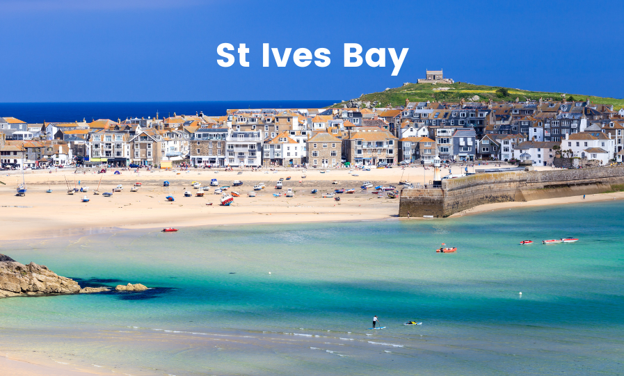 Campervan overlooking St Ives Bay. Cornwall road trip adventure.