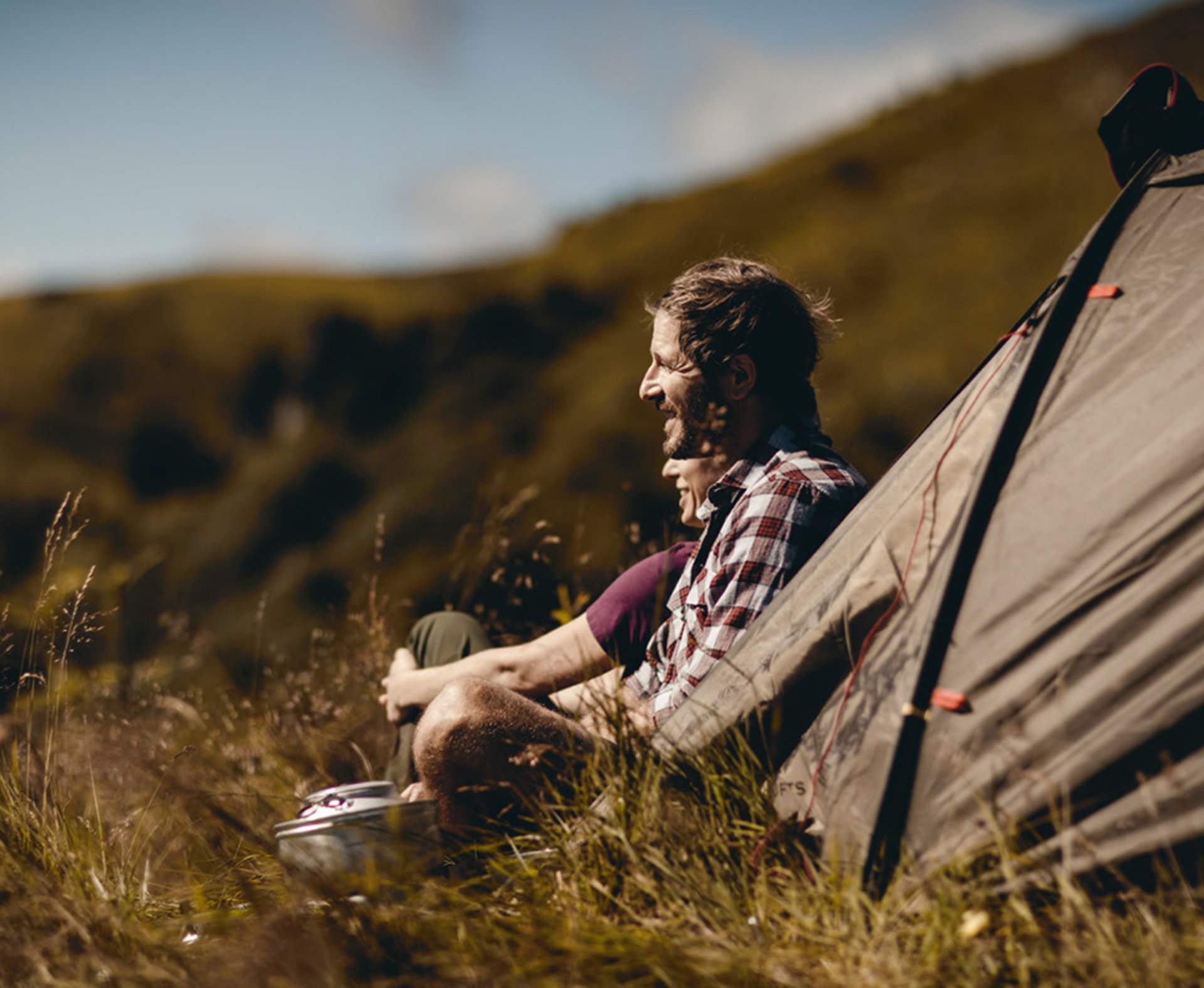 Campen Mann Wiese HImmel
