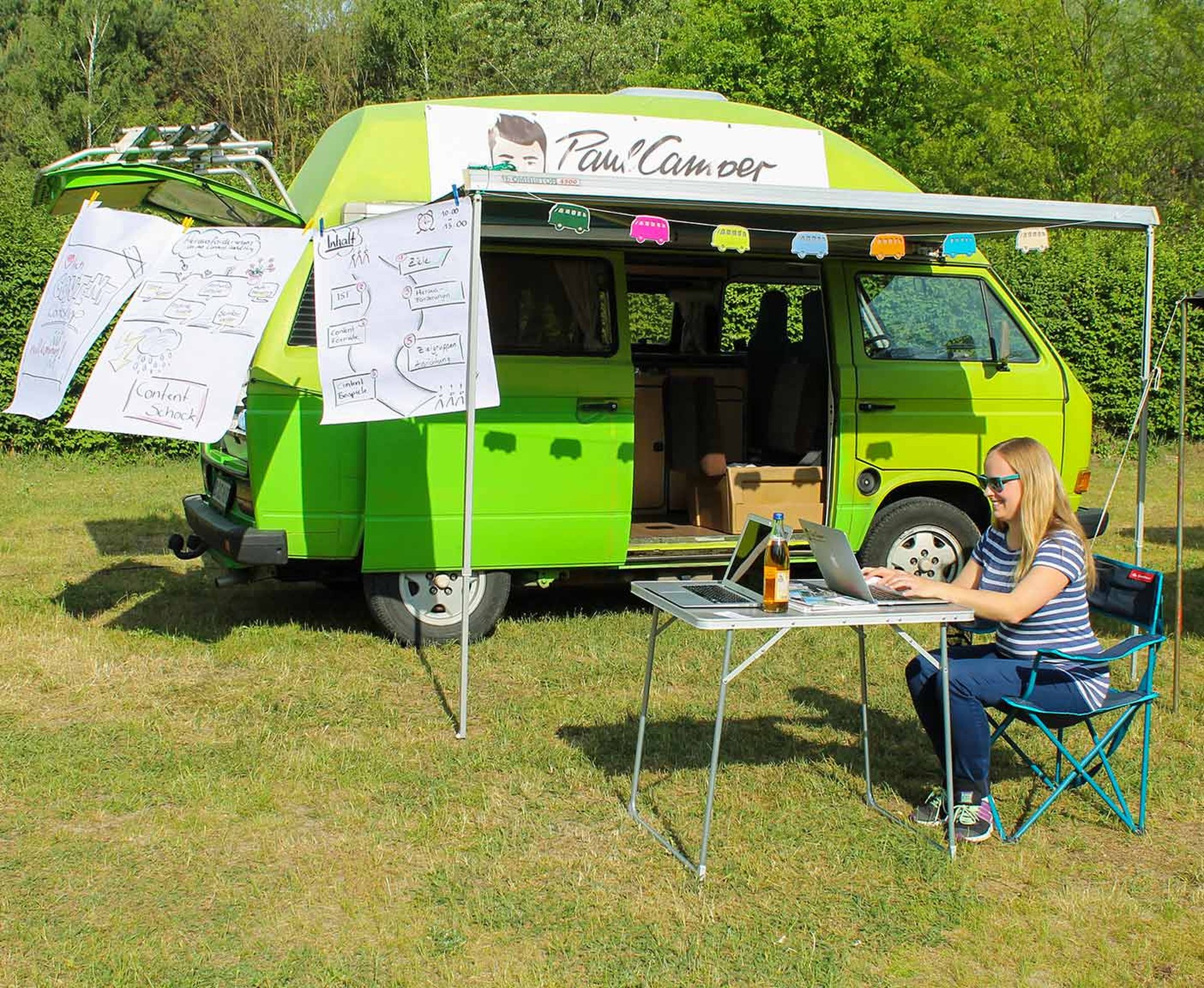 Wohnmobil auf sonnigem Stellplatz. Perfekt für Deinen entspannten Camping-Urlaub und digitale Erholung.