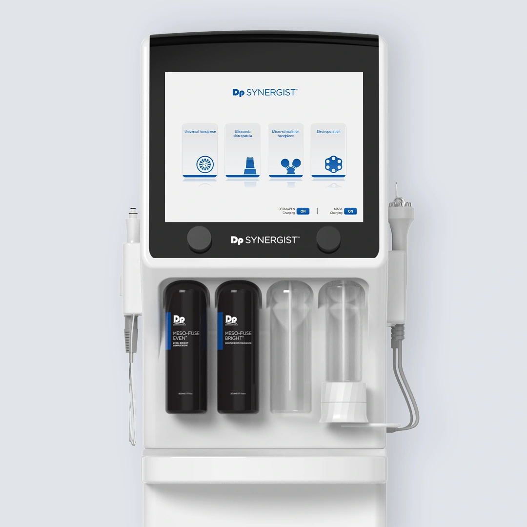 image for Dp SYNERGIST welcome page. Shows Dp SYERGIST device on blue background