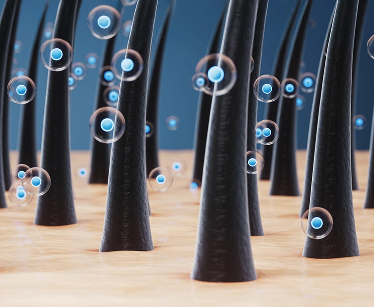 Close-up of hair follicles being nourished by active ingredients