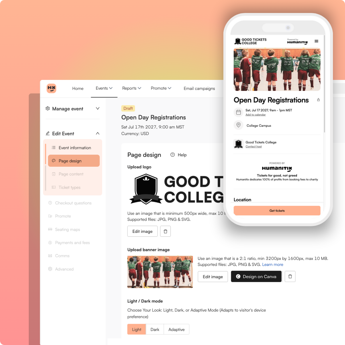 Create events in minutes with an intuitive event builder