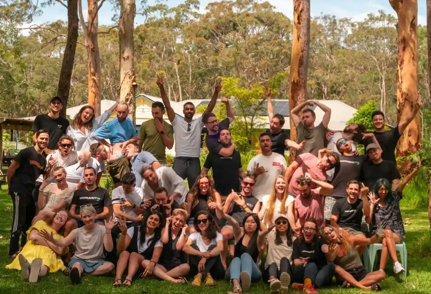 The Humanitix team at the ANZ retreat 2024 doing silly poses