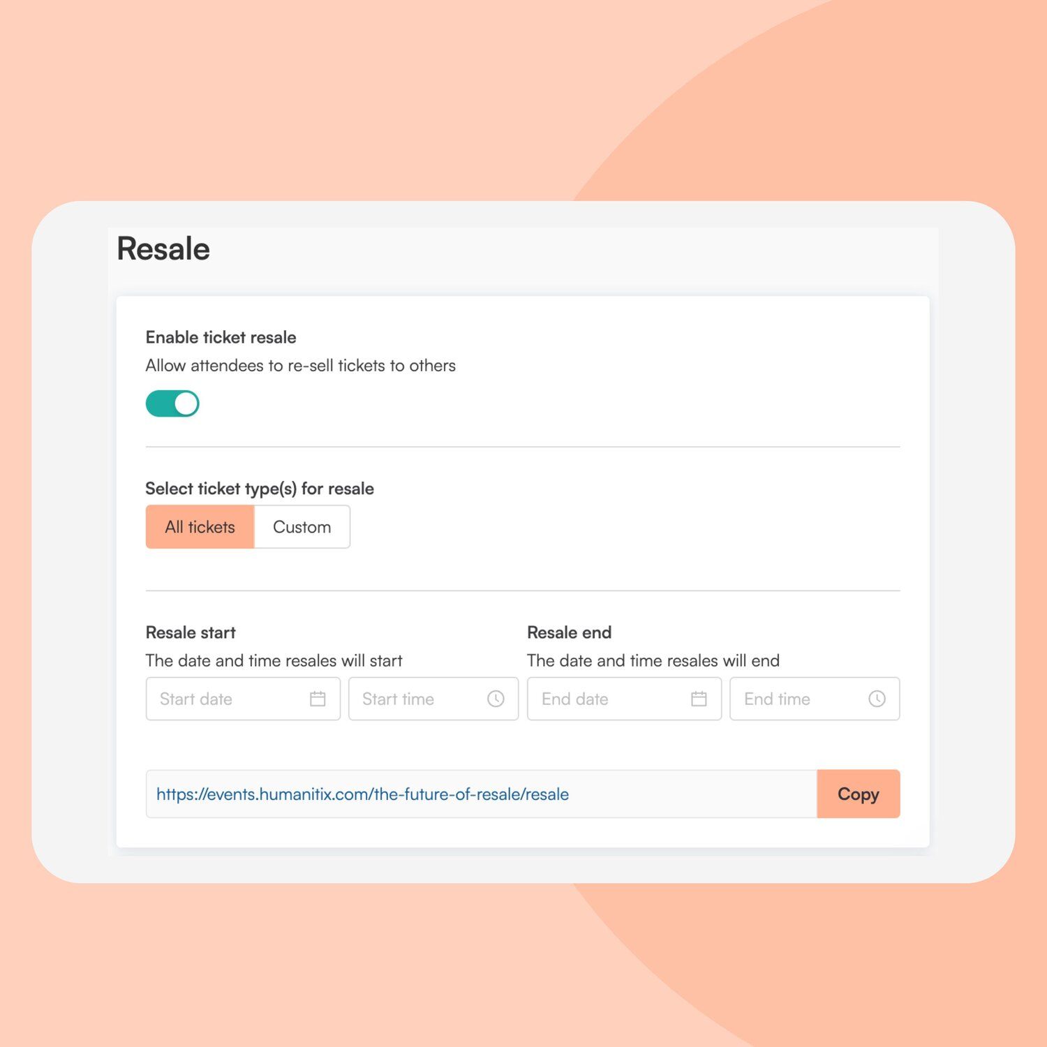 Resale tickets controls image