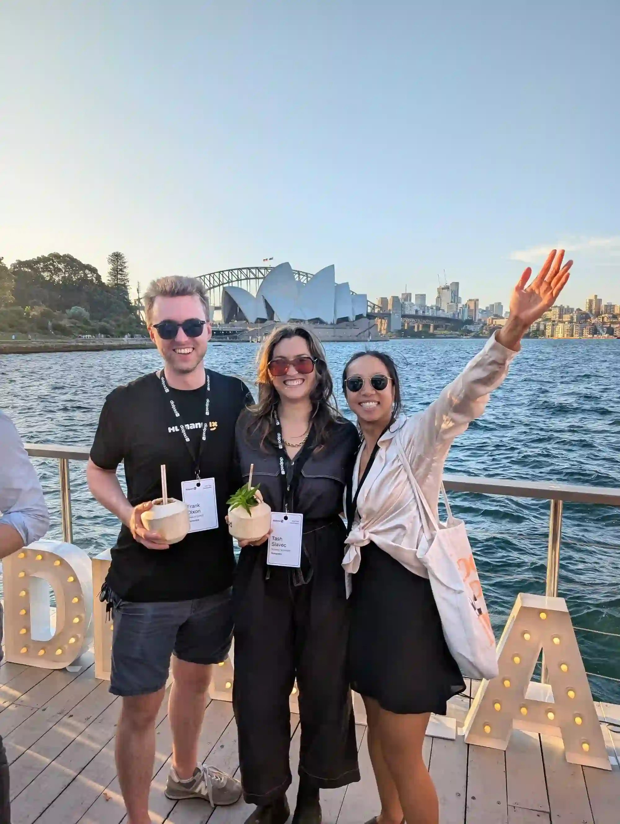 Frank, Tash and Jenny with the Sydney Opera House and Harbour Bridge in the background