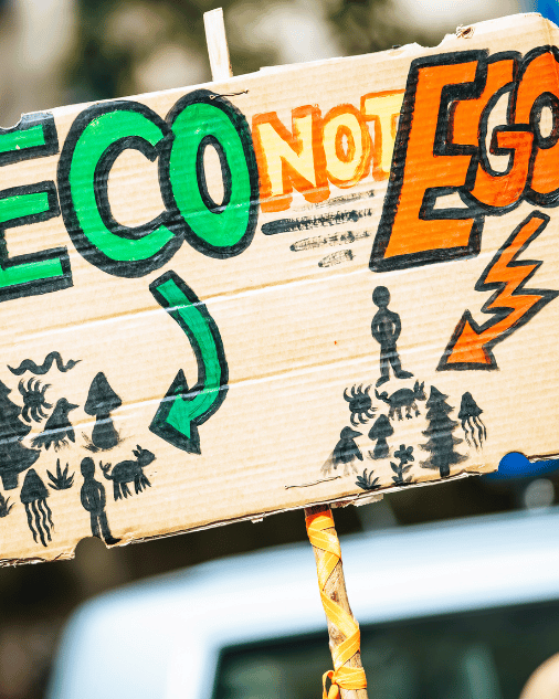 Eco not ego cardboard sign