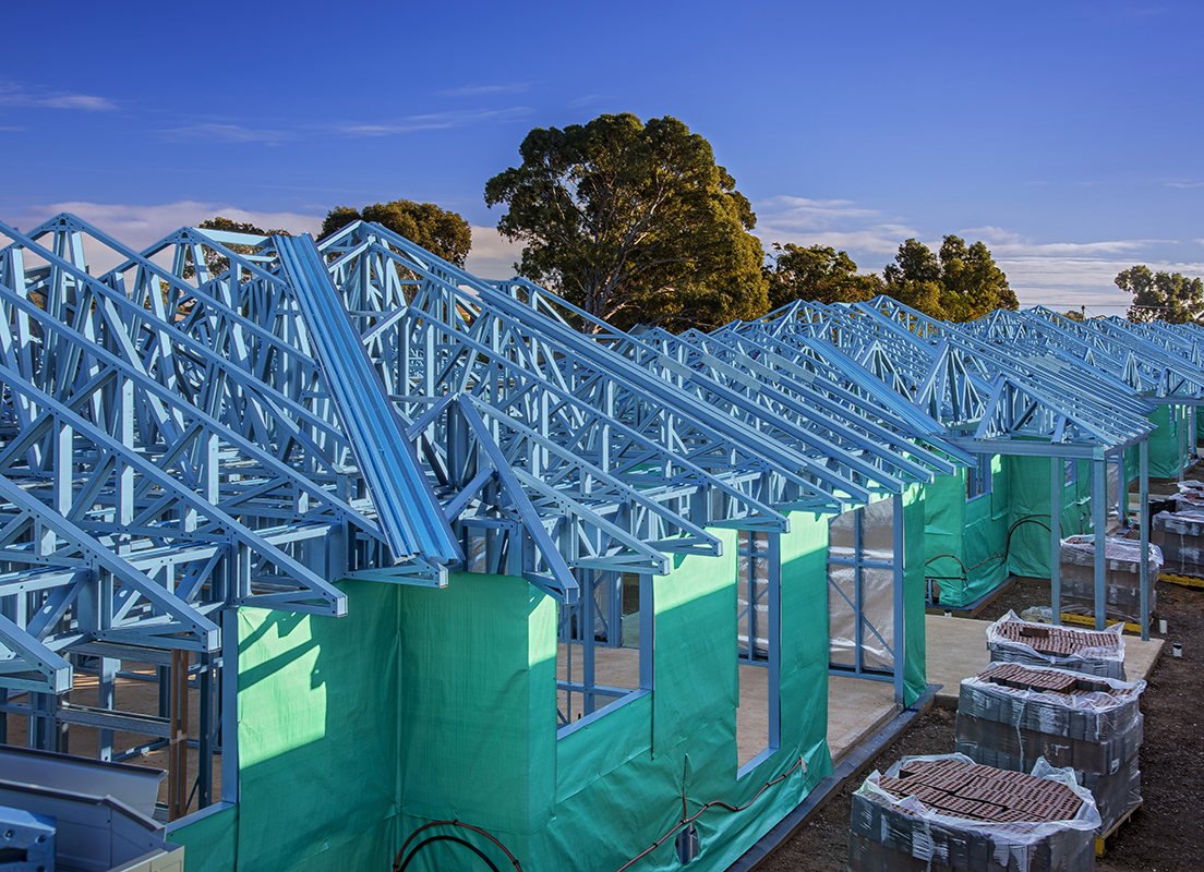 Steel framed homes being built