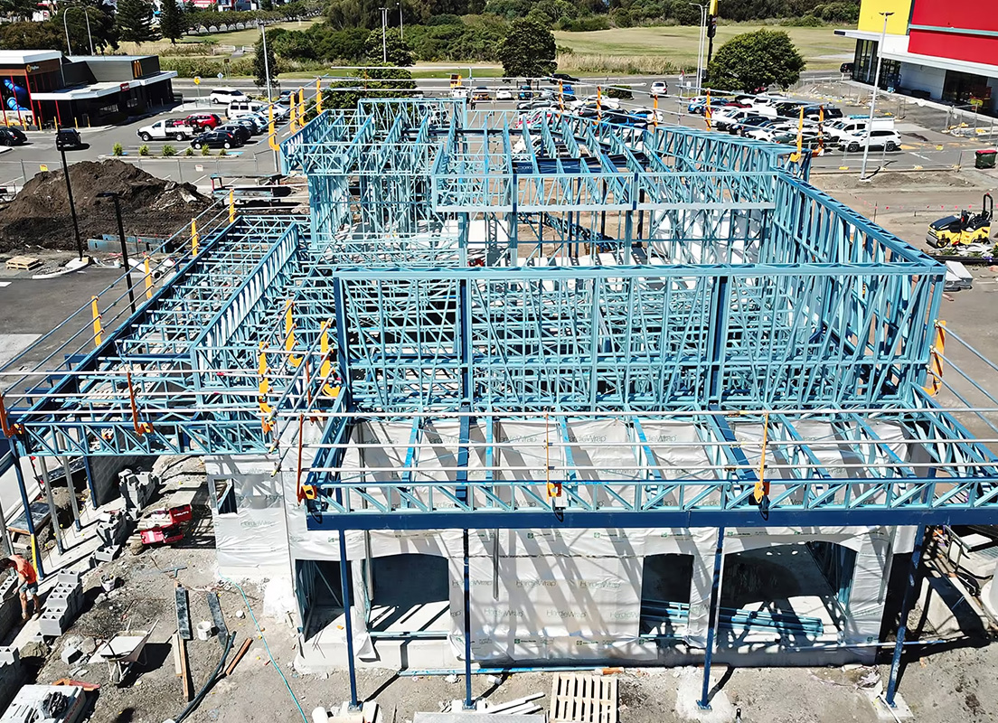 Framing made from TRUECORE® steel used for framing on standalone retail developments