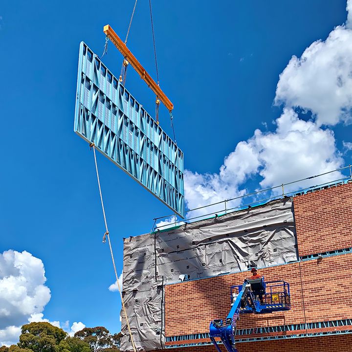 Framing made from TRUECORE® steel for prefabricated building facades