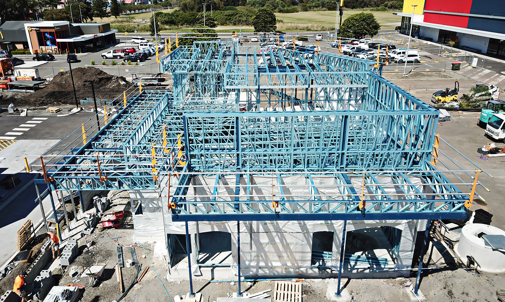 Framing made from TRUECORE® steel used for framing on standalone retail developments