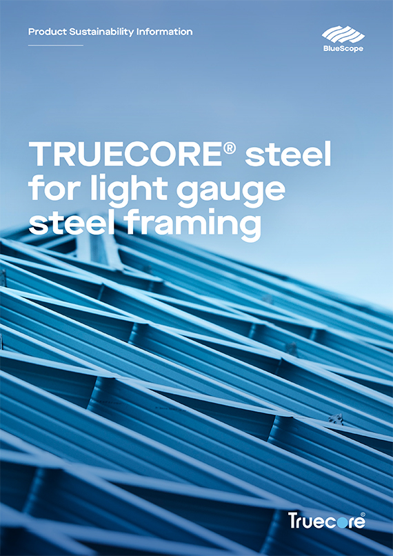 Brochure cover for Product Sustainability information TRUECORE steel for light gauge steel framing