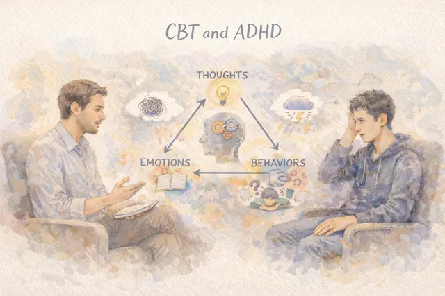 CBT for ADHD: How Cognitive Behavioural Therapy Helps Adults With ADHD hero illustration
