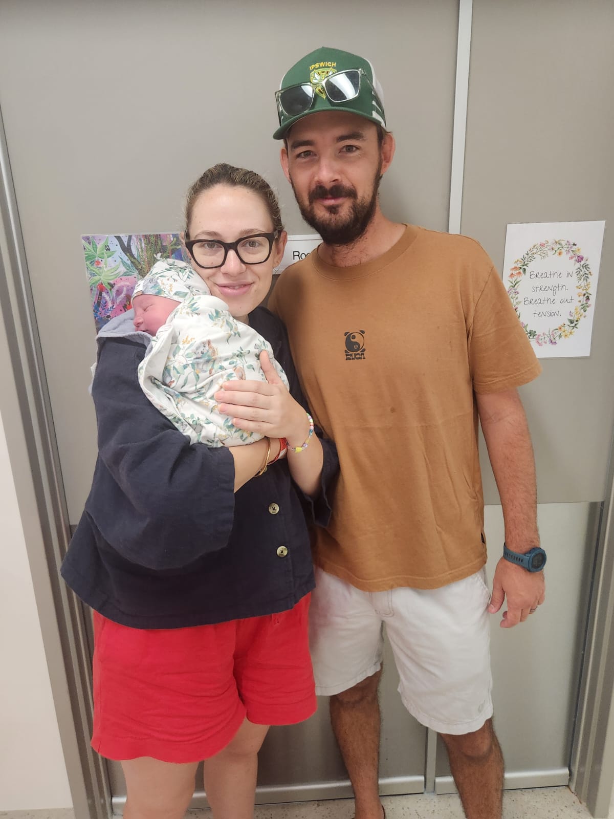 Phoebe Sceresini and her partner and baby