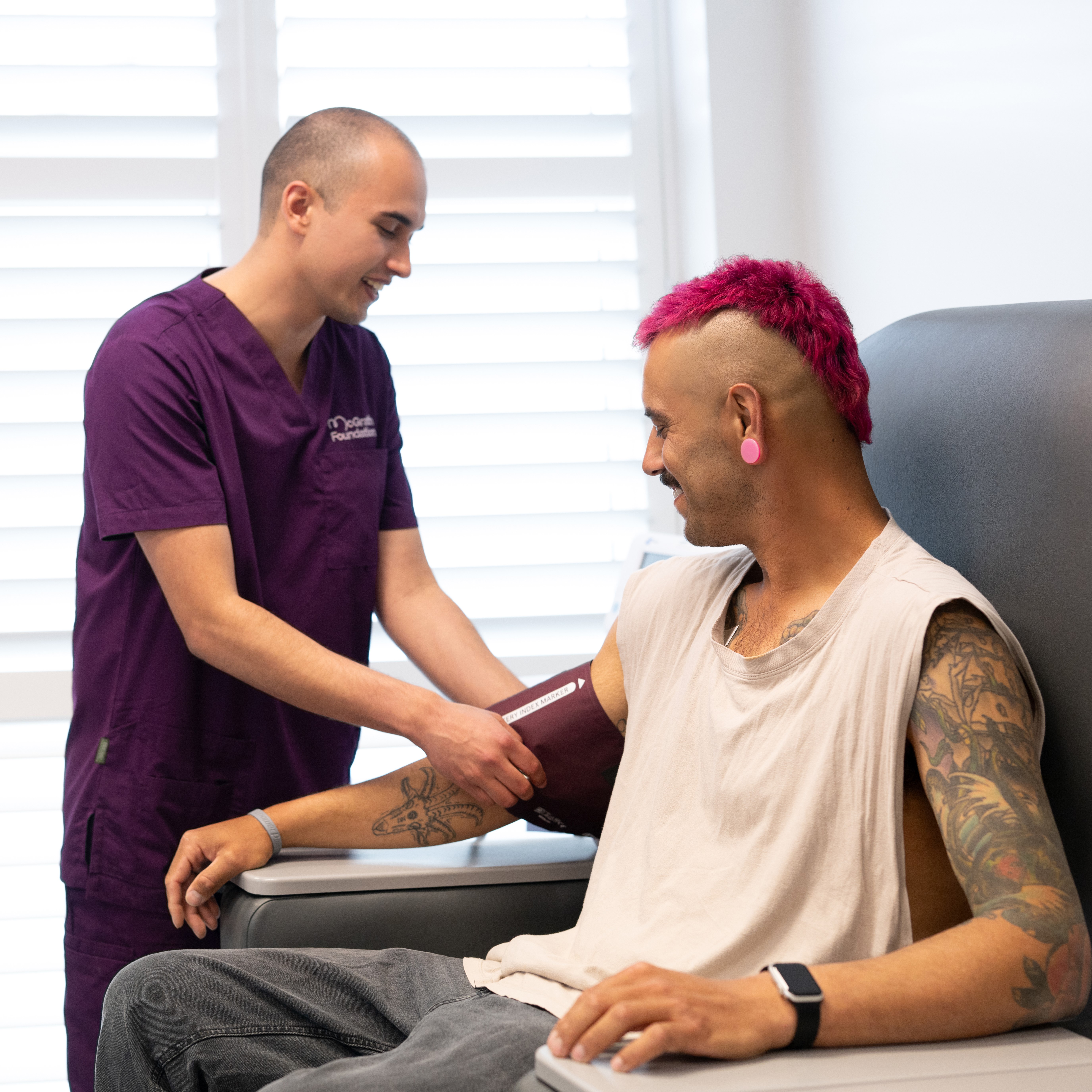 McGrath Cancer Care Nurse, Jordan conducting health checks on his patient