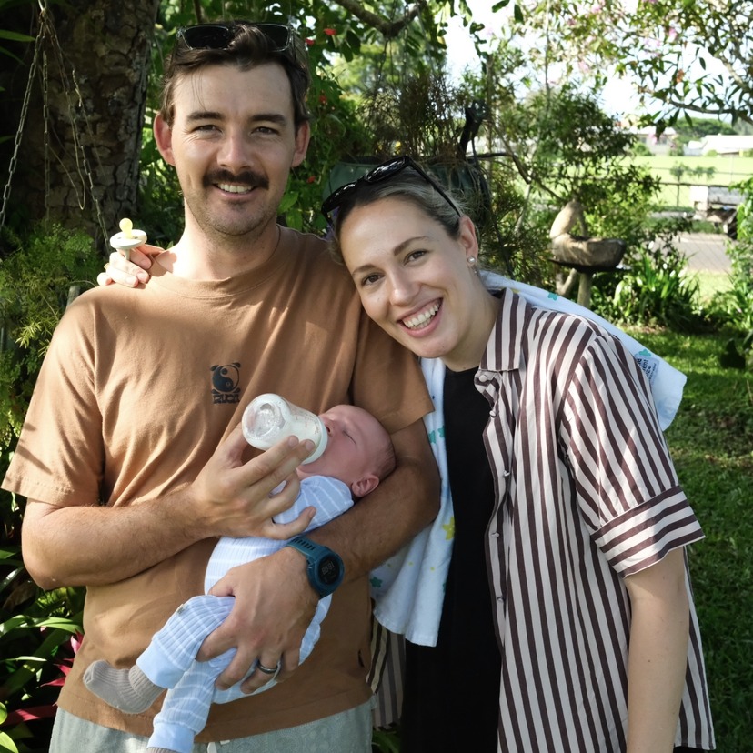 Phoebe Sceresini and her partner and baby