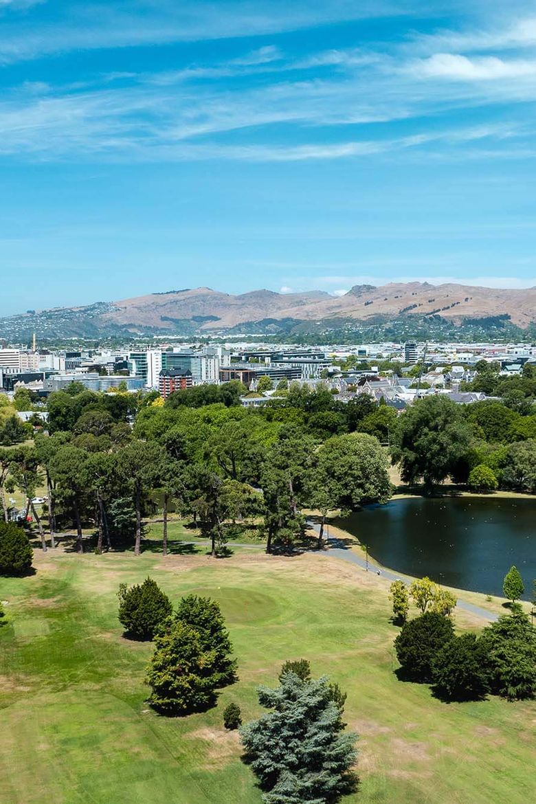 Looking at Hagley Park and the City from the air.