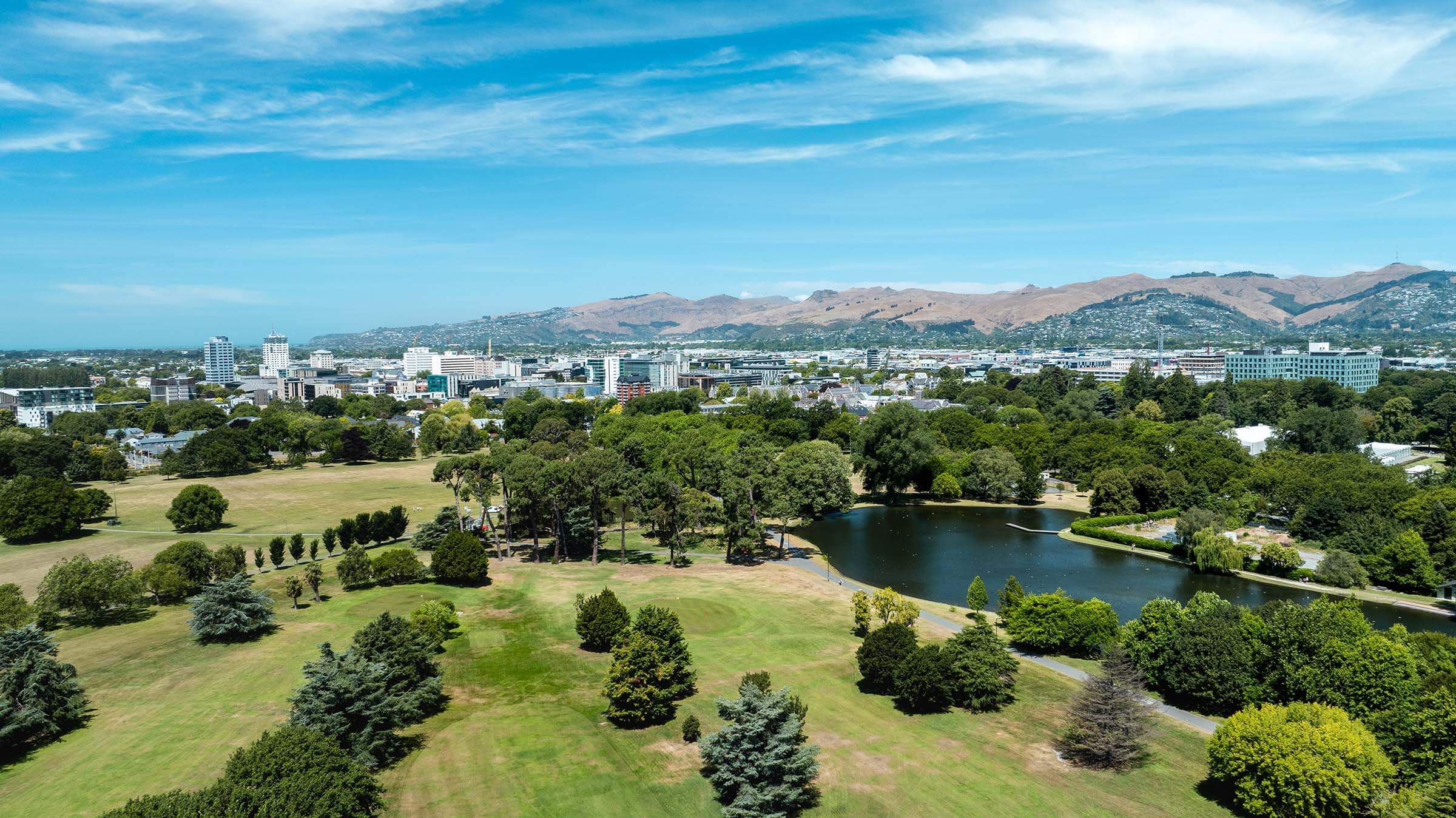 Looking at Hagley Park and the City from the air.