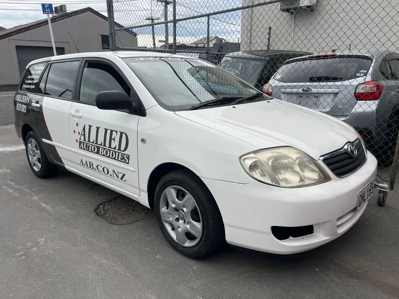 Allied Auto Bodies branded courtesy car parked at the Orbell Street workshop