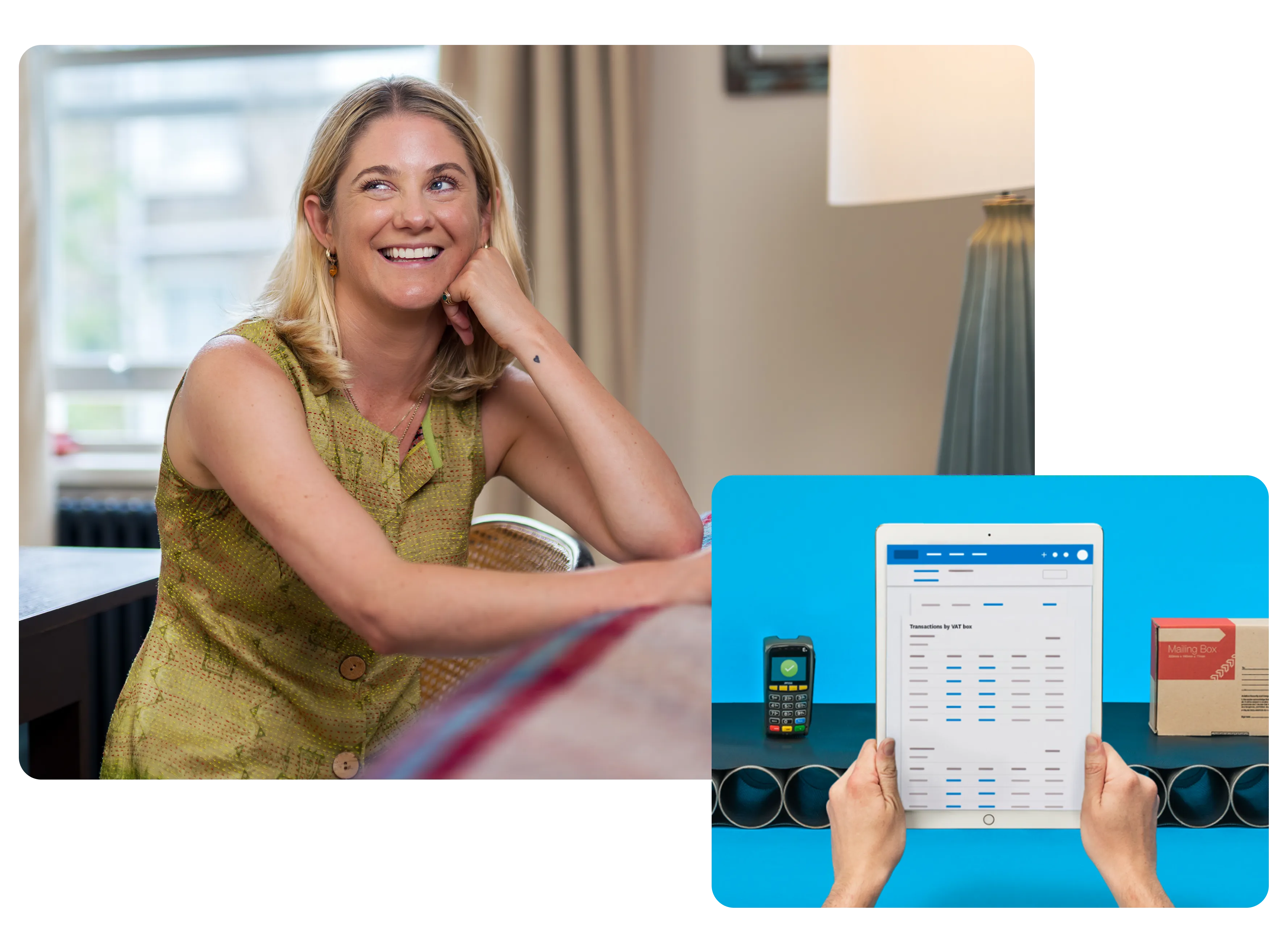 Woman sitting at table smiling